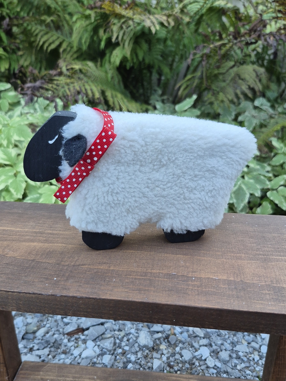 Handmade Primitive Wooden Sheep Figurine Folk Art Farmhouse Fuzzy Lamb Decor